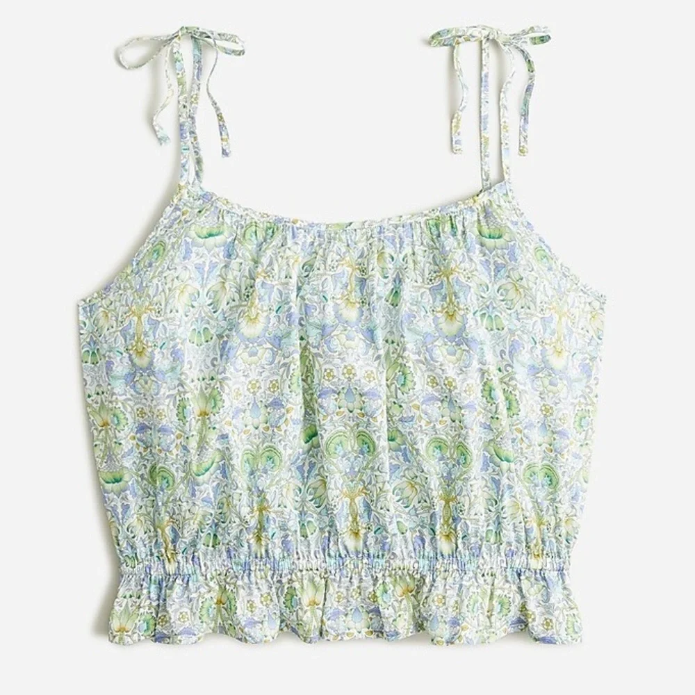 J CREW X LIBERTY Floral Tie Strap Sleeveless Ruffle Smocked Waist Crop Tank S - Picture 8 of 8